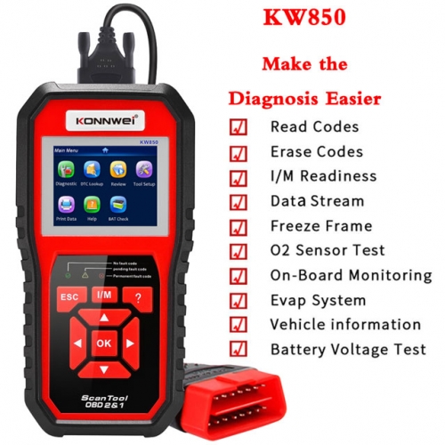 KONNWEI KW850 OBD2 Professional Car Diagnostic Scanner Tools Check Engine Check Automotive Code Reader Battery