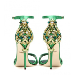 Wholesale Round Toe Satin Diamonds heel sandals supplier