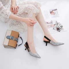 Bowknot Shoes factory Wholesale Grid Bowknot pointed toe cat heel pumps