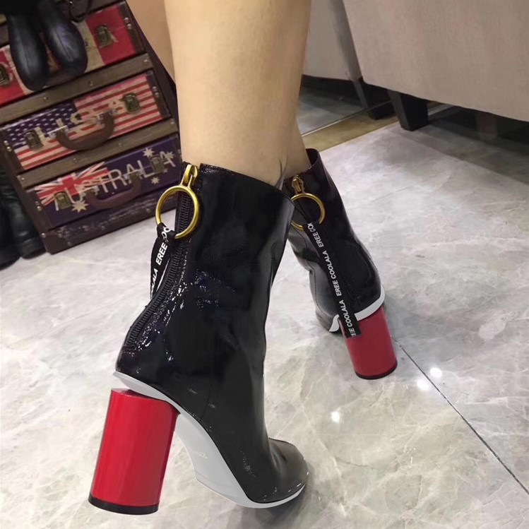 Shoes Manufacturer wholesale Women's Red Round Chunky heel Ankle Boots