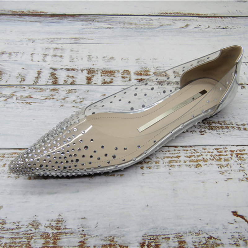 Mzy diamonds flat shoe Producer Womens Crystal footwear Point toe Flat transparent shoes