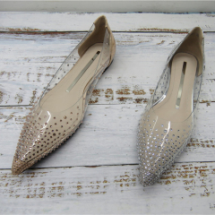 Mzy diamonds flat shoe Producer Womens Crystal footwear Point toe Flat transparent shoes