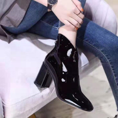 Producing Boot wholesale Squared V neckline toe real leather bootie Women's Ankle Chunky heel boots