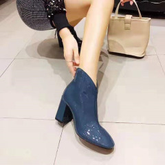 Producing Boot wholesale Squared V neckline toe real leather bootie Women's Ankle Chunky heel boots