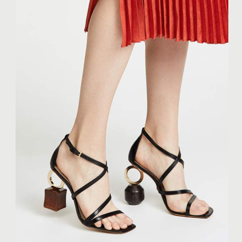 factory shoe Women's Alien wood ball building block heel shoes