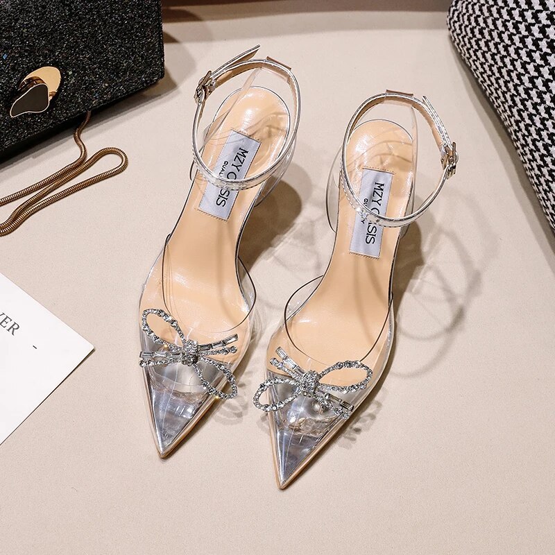 Shoe Producer Women's transparent footwear mini heel shoes wedding pumps