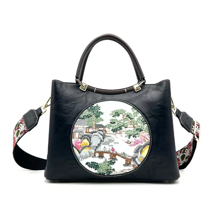 MZY Embroidery Bag Chinese Aesthetics New retro Chinese Style PU cotton and linen hand-held shoulder bag