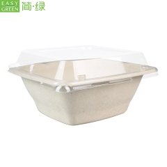 32oz Bagasse Bowls Biodegradable With Plastic Lids For Salad Container