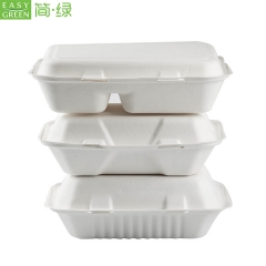 Sugarcane Bagasse/Bamboo Pulp Clamshell Paper Box For Lunch Container