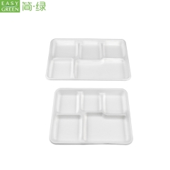 5-Com Compostable Bagasse Paper Bamboo Disposable Lunch Plate Compartment Tray