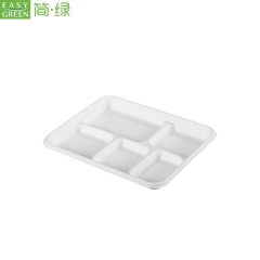 5-Com Compostable Bagasse Paper Bamboo Disposable Lunch Plate Compartment Tray