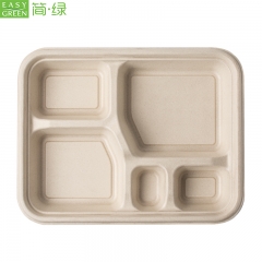 5-com Compostable Bagasse Paper Bamboo Disposable Lunch Plate Compartment Tray