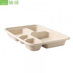 5-com Compostable Bagasse Paper Bamboo Disposable Lunch Plate Compartment Tray