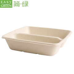 EASY GREEN Bamboo Sugarcane Paper Biodegradable Microwavable rectangle 2 compartment Food Packaging