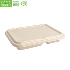 5-com Compostable Bagasse Paper Bamboo Disposable Lunch Plate Compartment Tray With Paper Pulp Lid