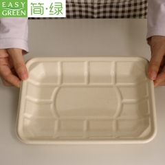 Easy Green bagasse pulp tray plate for fresh green salad, fruit etc.