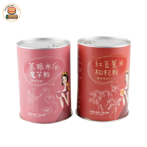 Eco friendly recyclable paper tube packaging paper cans for solid drinks with plastic lid