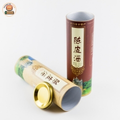 Custom Logo Luxury Whiskey Wine Bottle Packaging Cardboard Cylinder Gift Empty Paper Boxes With Metal Lid