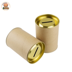 Hot New Metal Lid Round Money Saving Kraft Paper Box Coin Bank Piggy Bank Paper Cans Brown Money Box