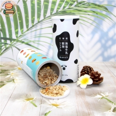 The lowest price custom pet food feed nut dry beef powder egg roll cookies candy cardboard packaging with easy peel off lid