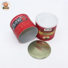 Sealed paper tube Upper cover: PE plastic cover + aluminum easy pull cover Paper cylinder: aluminum foil + cow card + color printing paper Bottom: iron bottom Application: food packaging, tea packaging, powder packaging, snack packaging, etc