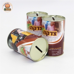 Custom OEM Money Cylinder Paper Box Coin Saving Tins Round Piggy Bank With Lid