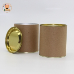 Custom Size Organic Food Paper Cans Packaging Round Kraft Paper Packaging Box Metal Lid Paper Container