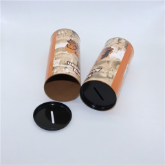 Custom OEM Money Paper Box Coin Saving Tins Round Piggy Bank With Removable Lid