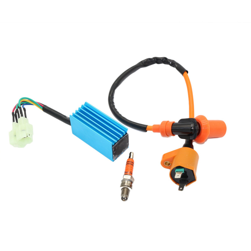 High Performance Racing Ignition Coil for Chinese 50cc 125cc 150cc Gy6 Moped Scooter ATV Go Kart with 6 Pins CDI and 3 Electrode Spark Plug