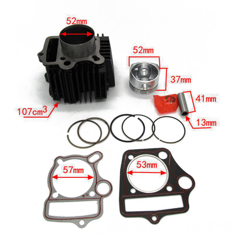 52mm Cylinder Body with Head Gaskets Pistons Kit Set for 110cc ATV Quad Dirt Pit