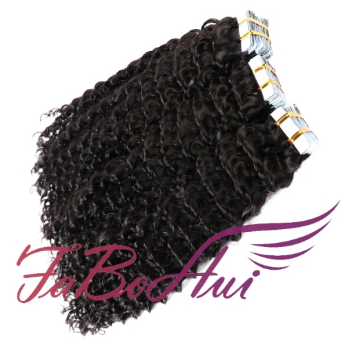 Top raw virgin human hair kinky curly  tape hair extension