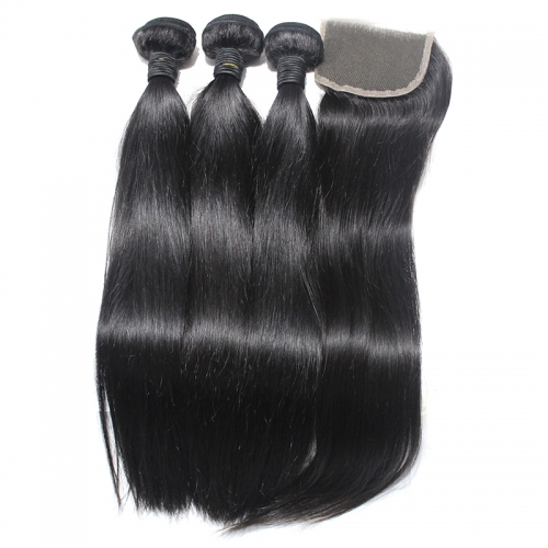 3 Bundle Brazilian Human Virgin straight  Hair With HD LACE TRANSPARENT LACE Closure Frontal