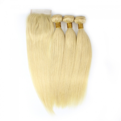 LUXURY 613 Blonde straight 3pcs Bundles With 1  lace  Closure Frontal