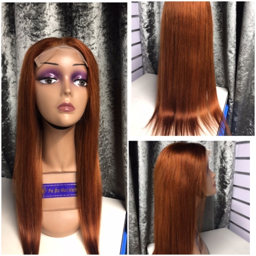 Human Hair Straight lace wig 100% Real Brazilian Hair Ginger Orange 4*4  Lace closure Wig