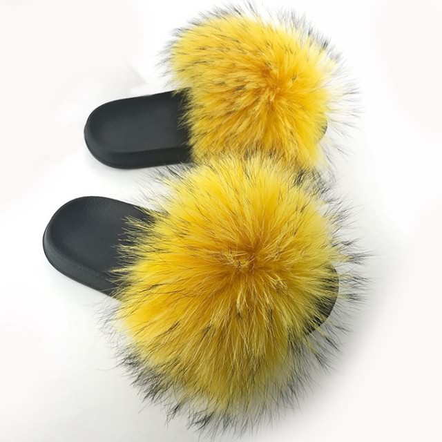 summer outdoor solid color raccoon fur slipper muti color for girls