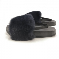 Flash Sale black fluffy kids fur slipper,fox fur slides for toddler