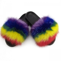 Flash Sale Custom Color Drop Shipping Women Sandals Adult Real Fox Slippers Big Fur Slides