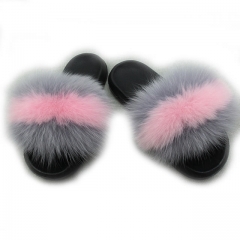 Flash Sale Custom Outdoor Multi-color Real Fox Fur Slippers for Lady