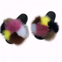 Hot Selling Soft Fluffy Women Fox Fur Slippers Sandals