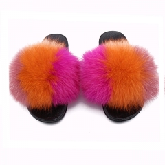 Women Real Fluffy Fur Flip Flops Slides in Mixed Color