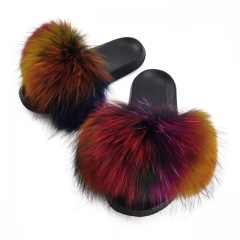 Flash Sale Neon Colour Raccoon Fur slide sandals luxury raccoon fur slipper