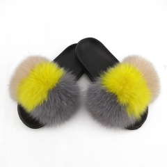 Flash Sale Latest design top quality mix colors real fox big fur slippers for ladies