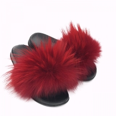 Flash Sale Fashion Fluffy Raccoon Fur Slides Fur Slipper Sandals for 2019 Summer