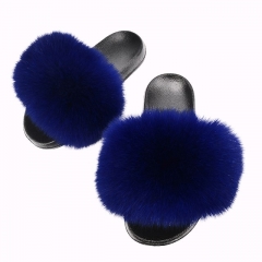 Flash Sale Royal blue classic fur slides, solid color fur slippers on sale