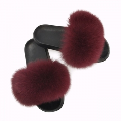 Flash Sale Maroon Colour Fox Fur sandals, solid colour fur slipper