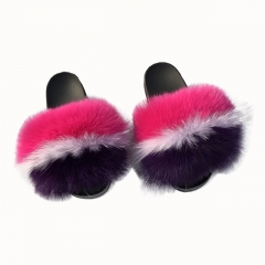 Flash Sale Multi Color Women Luxury Fox Fur Slides Tan Fluffy Sandals Slippers