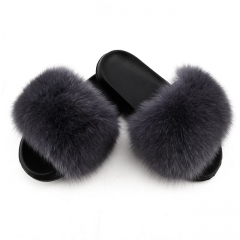 Flash Sale 2019 Summer holiday Women Fox Fur Slippers 100% Real Fur Slides Casual Beach Plush Shoes