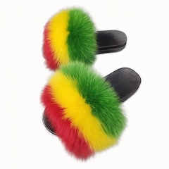 Flash Sale Multicolor Soft Touch Real Rasta Fur Slippers For Women
