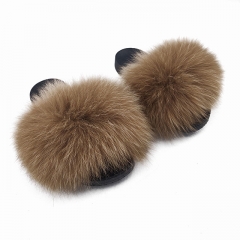 Custom fur slide women fluffy sliders raccoon fur slippers