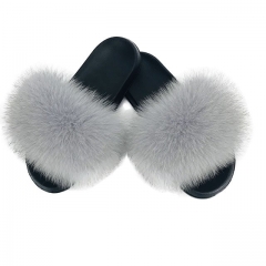 Flash Sale popular style women grey color fox fur slipper, real fur sandals for ladies